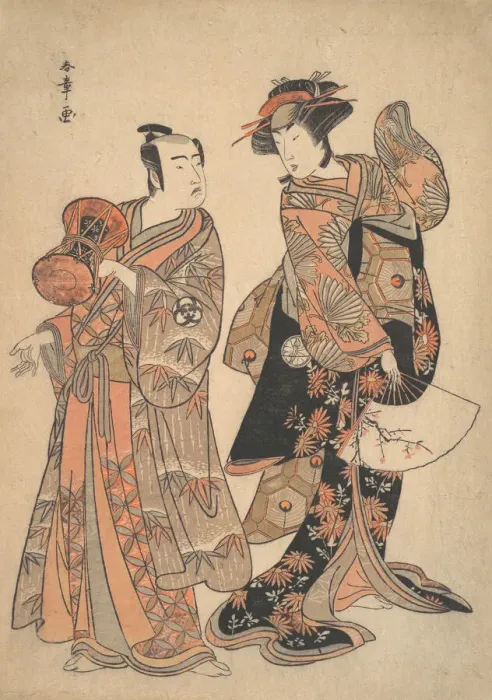Framed Print : The Third Segawa Kikunojo as Ochiyo and Bando Mitsugoro as Hanbei, 5th month, 1781. Creator: Shunsho Framed Print : The Third Segawa Kikunojo as Ochiyo and Bando Mitsugoro as Hanbei, 5th month, 1781. Creator: Shunsho