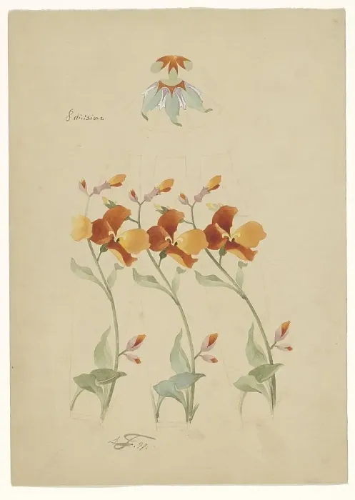 Framed Print : Three segments of a vase painted with poppies, and a lid painted with leaves, 1897. Creator: Anatole-Alexis Fournier Framed Print : Three segments of a vase painted with poppies, and a lid painted with leaves, 1897. Creator: Anatole-Alexis Fournier
