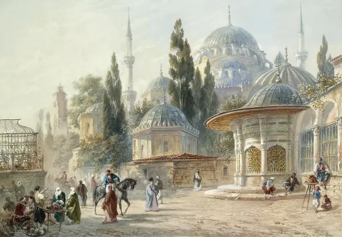 Framed Print : The Sehzade Mosque in Constantinople. Artist: Flandin, Eugene-Napoleon (1803-1876) Framed Print : The Sehzade Mosque in Constantinople. Artist: Flandin, Eugene-Napoleon (1803-1876)