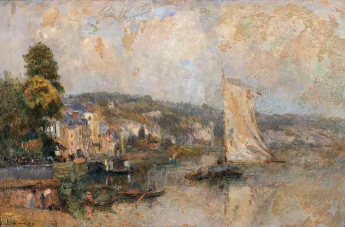 Framed Print : The Seine at La Bouille, near Rouen, c1904. Creator: Albert Lebourg Framed Print : The Seine at La Bouille, near Rouen, c1904. Creator: Albert Lebourg