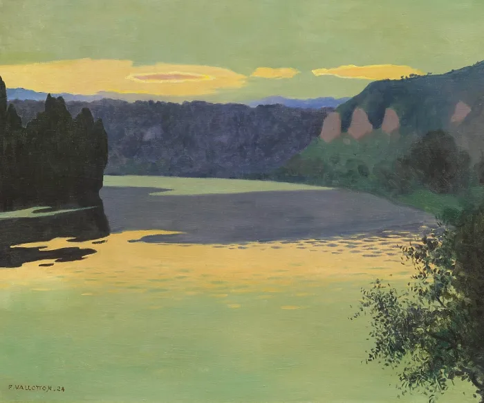 Framed Print : The Seine at Les Andelys, in the evening, 1924. Creator: Vallotton, Felix Edouard (1865-1925)