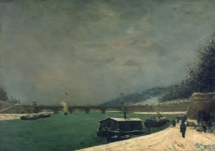 Framed Print : The Seine Near the Pont de Jena, 1875. Artist: Paul Gauguin Framed Print : The Seine Near the Pont de Jena, 1875. Artist: Paul Gauguin