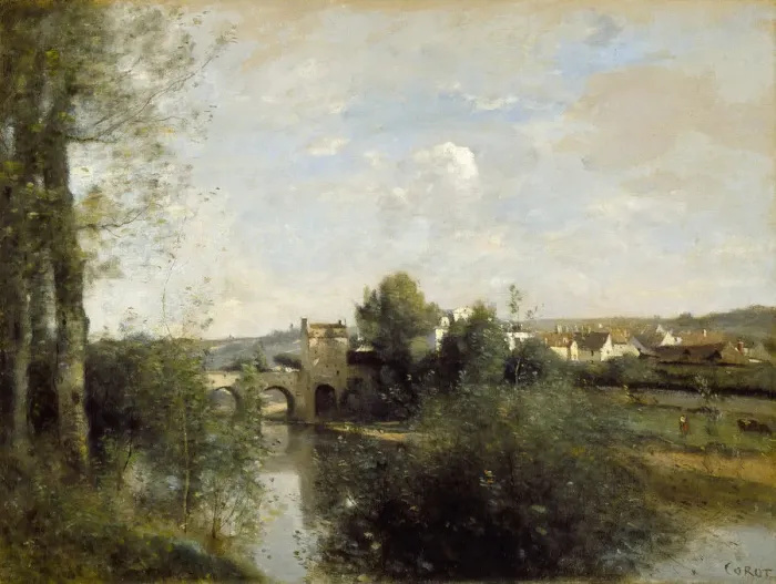 Framed Print : Seine and Old Bridge at Limay, 1872. Artist: Corot, Jean-Baptiste Camille (1796-1875) Framed Print : Seine and Old Bridge at Limay, 1872. Artist: Corot, Jean-Baptiste Camille (1796-1875)
