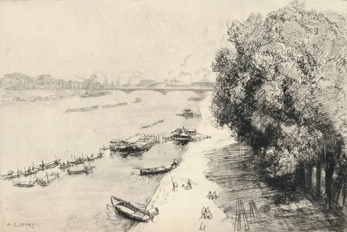 Framed Print : The Seine at the Pont National, 1915. Artist: Auguste Lepere Framed Print : The Seine at the Pont National, 1915. Artist: Auguste Lepere