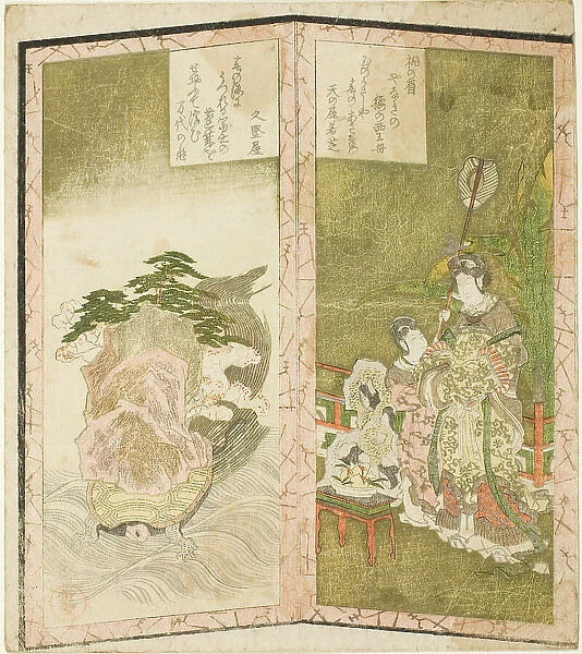 Seiobo (Queen Mother of the West) and tortoise, from an untitled hexaptych depicting a...c. 1825. Creator: Shinsai