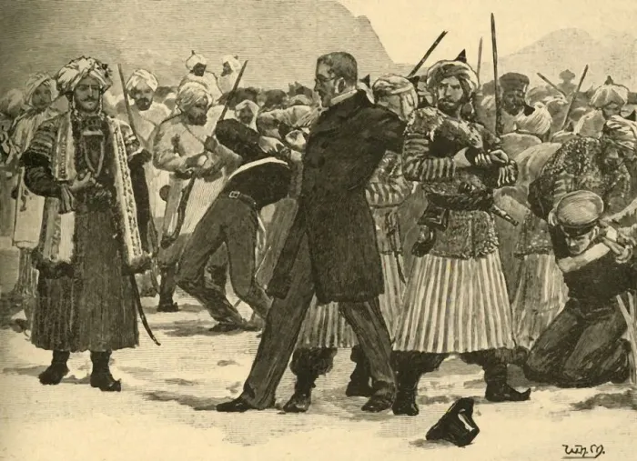 Framed Print : Seizure of Sir William Macnaghten by Akbar Khan, Afghanistan, 1841 (c1890). Creator: Unknown Framed Print : Seizure of Sir William Macnaghten by Akbar Khan, Afghanistan, 1841 (c1890). Creator: Unknown
