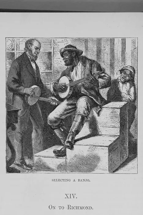 Framed Print : Selecting a banjo; [Richmond, Virginia], 1882. Creator: Unknown