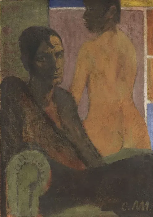 Framed Print : Self-Portrait with back act, ca 1929. Creator: Mueller, Otto (1874-1930) Framed Print : Self-Portrait with back act, ca 1929. Creator: Mueller, Otto (1874-1930)