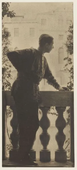Framed Print : Self-portrait / Adolf de Meyer on the Balcony of Palazzo Balbi-Valier, Venice, Italy, 1900-1904. Creator: Adolph de Meyer Framed Print : Self-portrait / Adolf de Meyer on the Balcony of Palazzo Balbi-Valier, Venice, Italy, 1900-1904. Creator: Adolph de Meyer