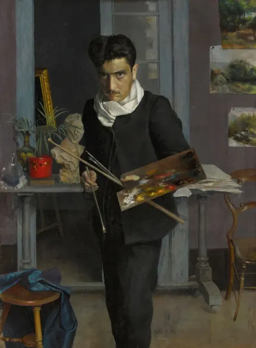Framed Print : Self-portrait of the artist in his studio, 1898. Creator: Romero de Torres Framed Print : Self-portrait of the artist in his studio, 1898. Creator: Romero de Torres