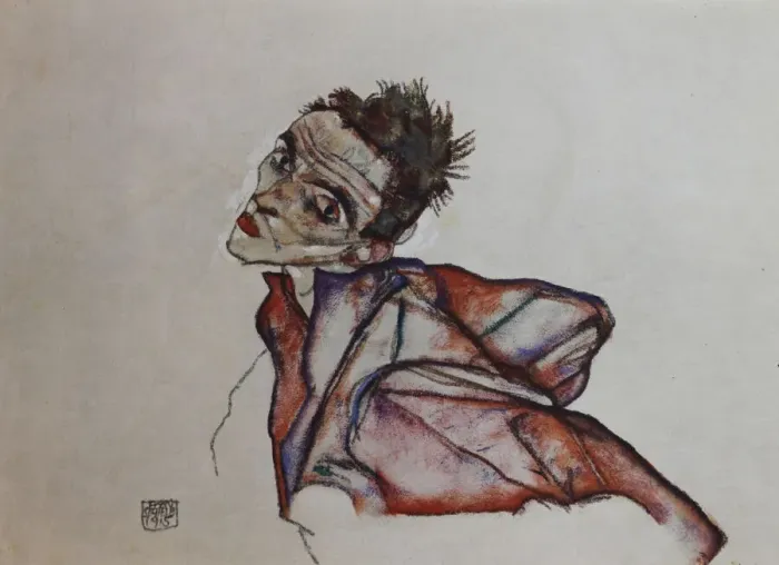 Framed Print : Self-portrait with backwards-held arms, 1915. Creator: Schiele, Egon (1890-1918) Framed Print : Self-portrait with backwards-held arms, 1915. Creator: Schiele, Egon (1890-1918)