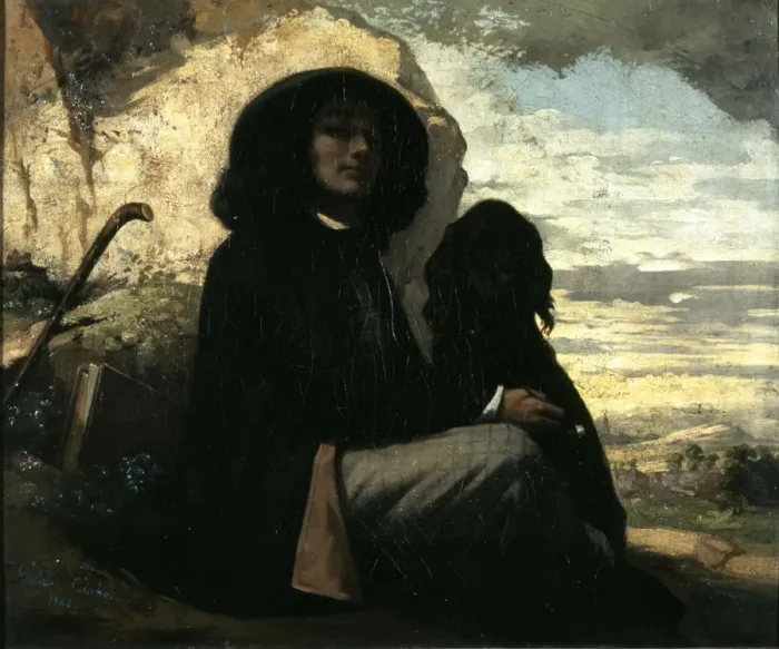 Framed Print : Self-portrait with black dog. Artist: Courbet, Gustave (1819-1877) Framed Print : Self-portrait with black dog. Artist: Courbet, Gustave (1819-1877)