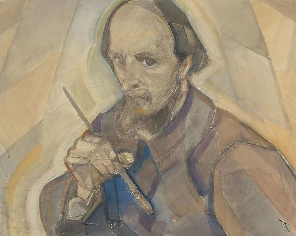 Self portrait with brush, 1917. Creator: Herman Kruyder