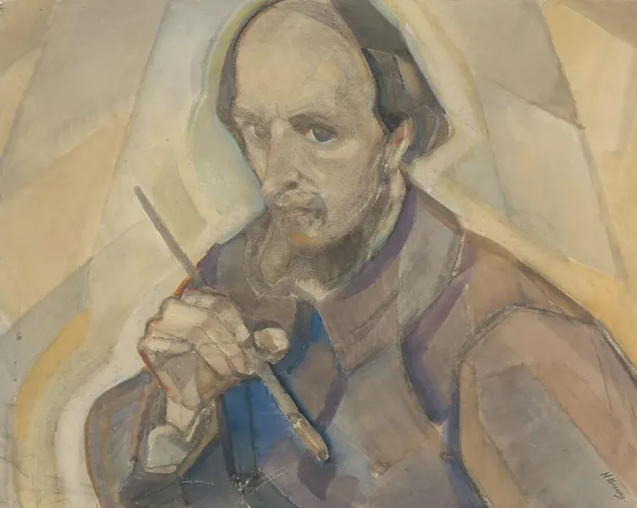 Framed Print : Self portrait with brush, 1917. Creator: Herman Kruyder Framed Print : Self portrait with brush, 1917. Creator: Herman Kruyder