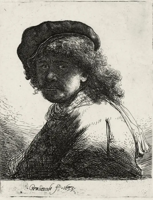Framed Print : Self-Portrait in a Cap and Scarf with the Face Dark, 1633. Artist: Rembrandt van Rhijn (1606-1669) Framed Print : Self-Portrait in a Cap and Scarf with the Face Dark, 1633. Artist: Rembrandt van Rhijn (1606-1669)