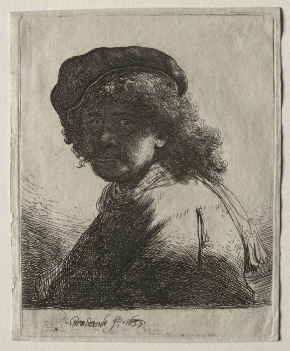 Framed Print : Self-Portrait in a Cap and Scarf with the Face Dark: Bust, 1633. Creator: Rembrandt van Rijn Framed Print : Self-Portrait in a Cap and Scarf with the Face Dark: Bust, 1633. Creator: Rembrandt van Rijn