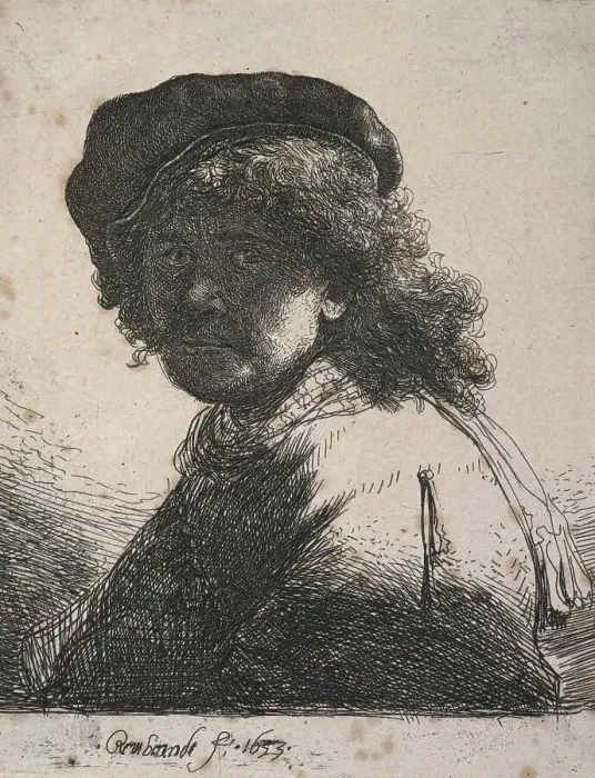 Framed Print : Self-portrait in a cap and scarf with the face dark: bust, 1633. Creator: Rembrandt Harmensz van Rijn Framed Print : Self-portrait in a cap and scarf with the face dark: bust, 1633. Creator: Rembrandt Harmensz van Rijn