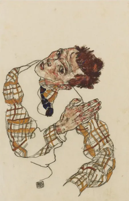 Framed Print : Self-portrait with checkered shirt, 1917. Artist: Schiele, Egon (1890-1918) Framed Print : Self-portrait with checkered shirt, 1917. Artist: Schiele, Egon (1890-1918)