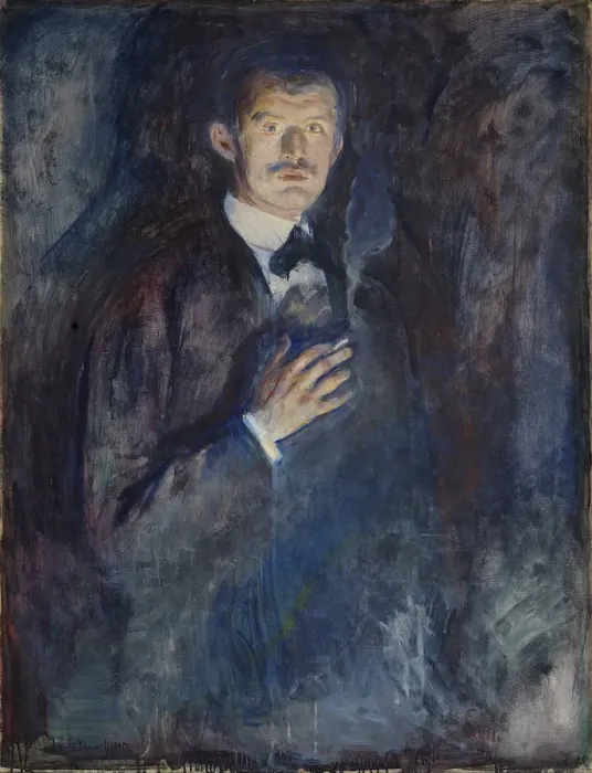 Framed Print : Self Portrait with Cigarette. Artist: Munch, Edvard (1863-1944) Framed Print : Self Portrait with Cigarette. Artist: Munch, Edvard (1863-1944)