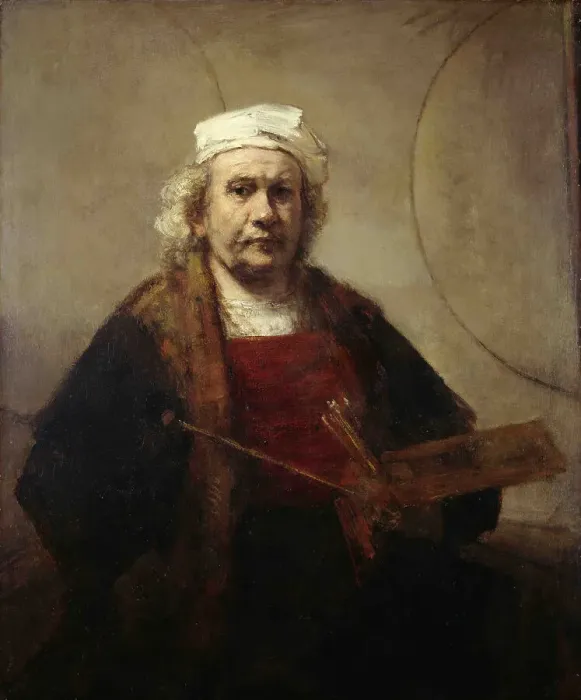 Framed Print : Self portrait with two circles, ca 1665-1669. Artist: Rembrandt van Rhijn (1606-1669) Framed Print : Self portrait with two circles, ca 1665-1669. Artist: Rembrandt van Rhijn (1606-1669)