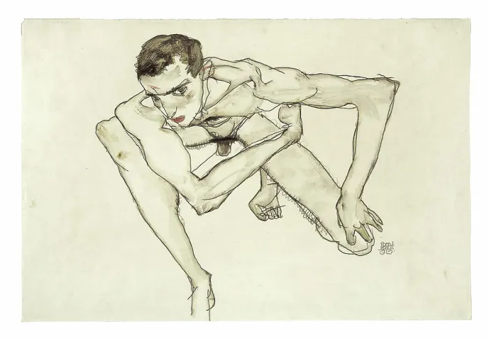 Framed Print : Self Portrait in Crouching Position, 1913. Creator: Schiele, Egon (1890-1918) Framed Print : Self Portrait in Crouching Position, 1913. Creator: Schiele, Egon (1890-1918)