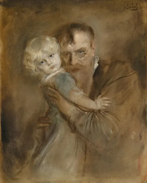 Framed Print : Self-portrait with Daughter Marion. Artist: Lenbach, Franz, von (1836-1904) Framed Print : Self-portrait with Daughter Marion. Artist: Lenbach, Franz, von (1836-1904)