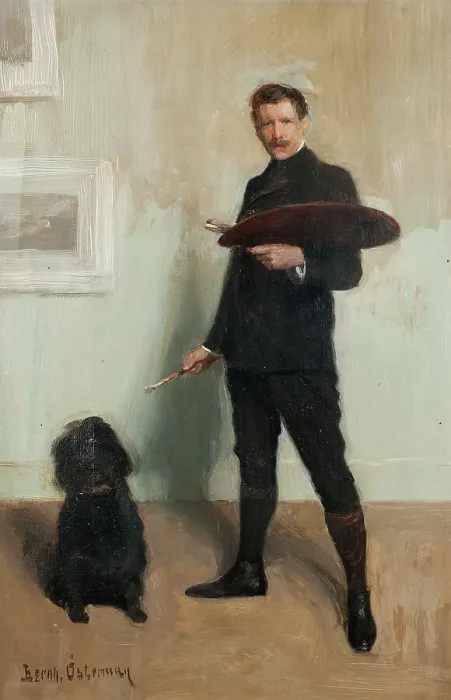 Framed Print : Self portrait with dog, c1910s. Creator: Gustav Bernhard Osterman Framed Print : Self portrait with dog, c1910s. Creator: Gustav Bernhard Osterman