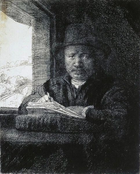 Self-Portrait Drawing by a Window, 1648. Artist: Rembrandt Harmensz van Rijn