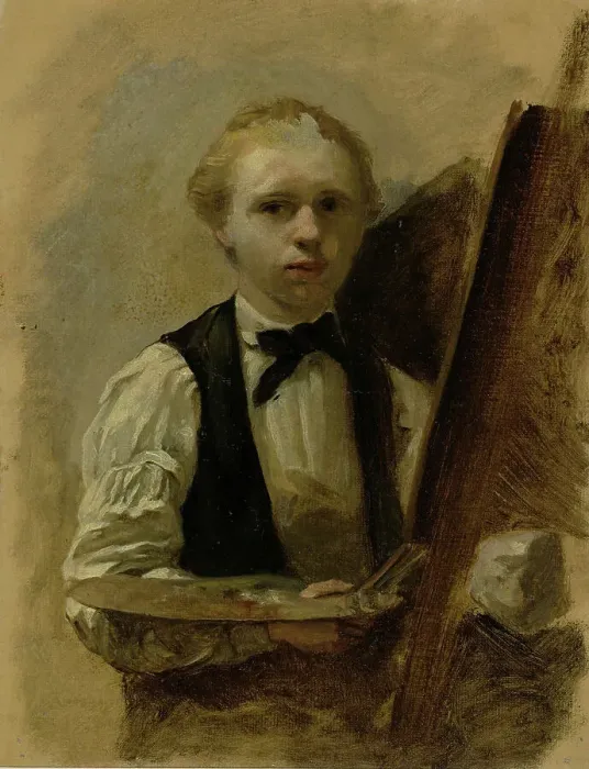 Framed Print : Self-portrait next to easel, 1854-1914. Creator: Albert Neuhuys Framed Print : Self-portrait next to easel, 1854-1914. Creator: Albert Neuhuys