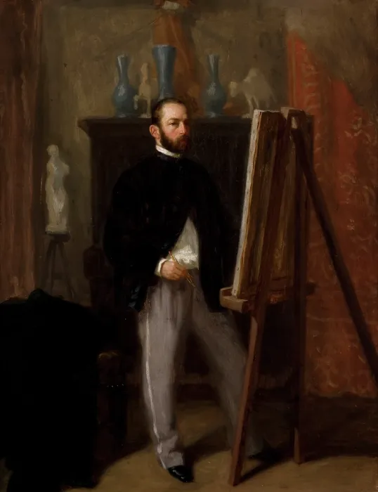 Framed Print : Self-Portrait at the Easel, 1858. Creator: Henryk Rodakowski