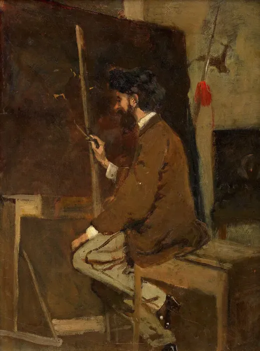 Framed Print : Self-portrait in front of the easel, before 1868. Creator: Makart, Hans (1840-1884) Framed Print : Self-portrait in front of the easel, before 1868. Creator: Makart, Hans (1840-1884)