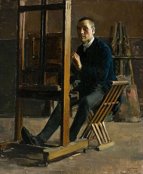 Self-Portrait at the Easel, 1885. Creator: Gallen-Kallela, Akseli (1865-1931)