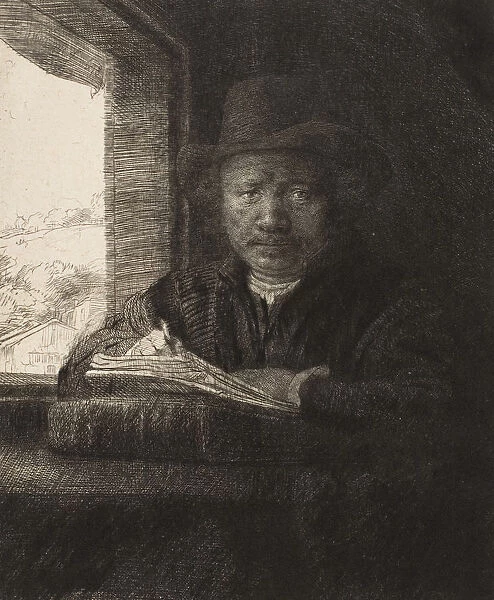 Self-Portrait Etching at a Window, 1648. 1648. Creator: Rembrandt Harmensz van Rijn