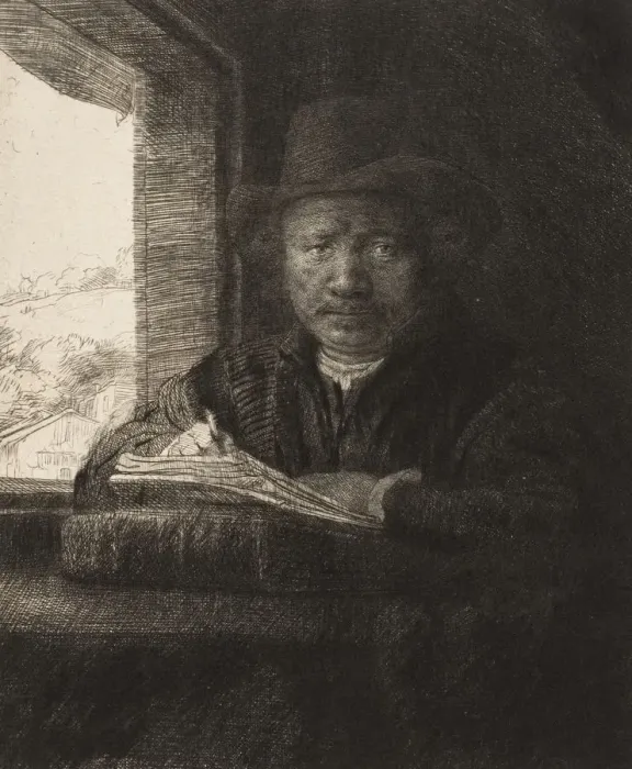 Framed Print : Self-Portrait Etching at a Window, 1648. 1648. Creator: Rembrandt Harmensz van Rijn Framed Print : Self-Portrait Etching at a Window, 1648. 1648. Creator: Rembrandt Harmensz van Rijn
