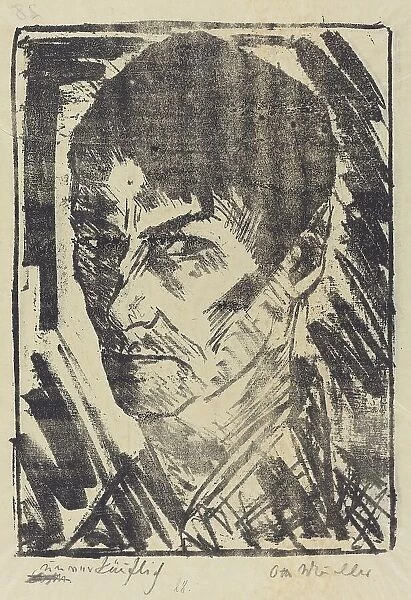 Self-Portrait Facing Left (Selbstbildnis nachlinks), 1920. Creator: Otto Mueller