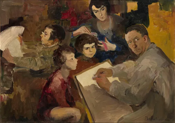 Framed Print : Self-Portrait with Family. Artist: Malyavin, Filipp Andreyevich (1869-1940) Framed Print : Self-Portrait with Family. Artist: Malyavin, Filipp Andreyevich (1869-1940)