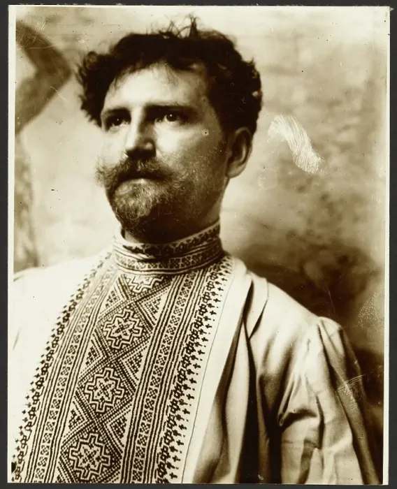 Framed Print : Self-Portrait in Fancy Shirt, negative about 1900; print about 1980. Creator: Alphonse Mucha Framed Print : Self-Portrait in Fancy Shirt, negative about 1900; print about 1980. Creator: Alphonse Mucha