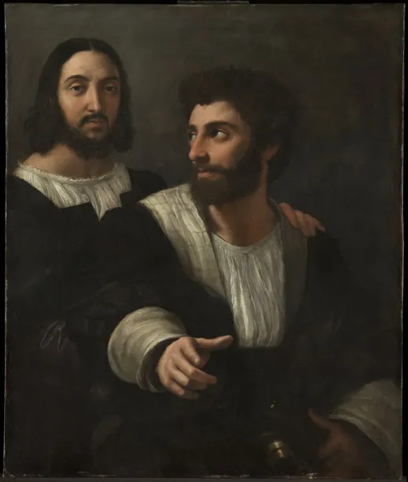 Framed Print : Self-Portrait with a Friend (Double Portrait), 1519. Artist: Raphael (1483-1520) Framed Print : Self-Portrait with a Friend (Double Portrait), 1519. Artist: Raphael (1483-1520)