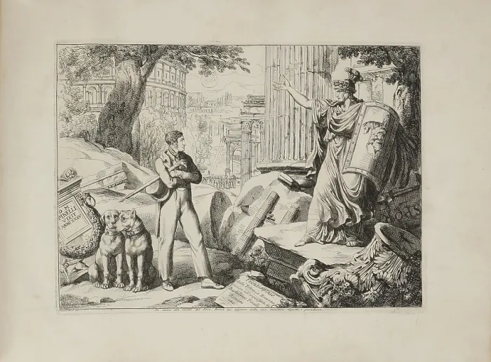 Framed Print : Self-portrait (Frontispiece in 'Istoria Romana.'), 1818. Creator: Pinelli, Bartolomeo (1781-1835) Framed Print : Self-portrait (Frontispiece in 'Istoria Romana.'), 1818. Creator: Pinelli, Bartolomeo (1781-1835)