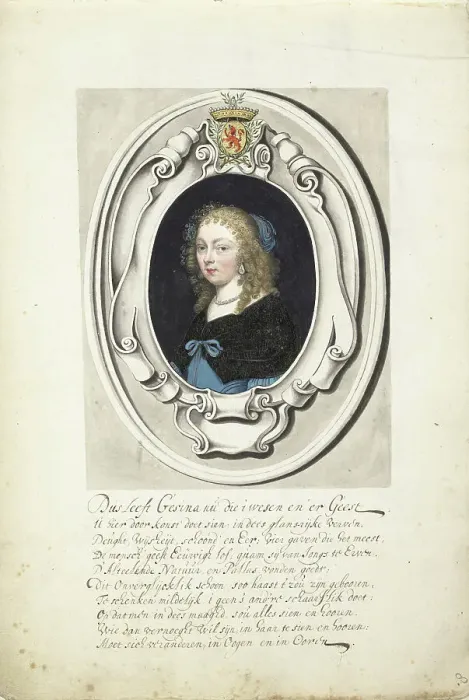 Framed Print : Self-portrait of Gesina ter Borch in a cartouche, 1660. Creator: Gesina ter Borch Framed Print : Self-portrait of Gesina ter Borch in a cartouche, 1660. Creator: Gesina ter Borch