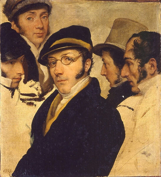 Self-Portrait in a group of friends, Between 1826 and 1828