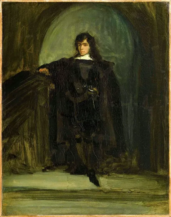 Framed Print : Self-portrait as Hamlet or Ravenswood, ca 1821. Creator: Delacroix, Eugène (1798-1863)