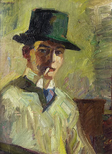 Self-portrait with a high hat and a cigarette, 1910. Creator: Stenner, Hermann (1891-1914)