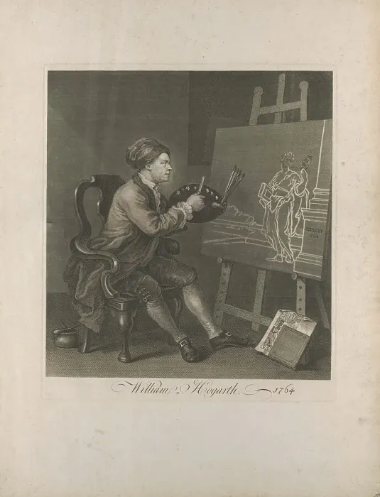 Framed Print : Self-portrait (Hogarth painting the Comic Muse), 1764. Creator: Hogarth, William (1697-1764) Framed Print : Self-portrait (Hogarth painting the Comic Muse), 1764. Creator: Hogarth, William (1697-1764)
