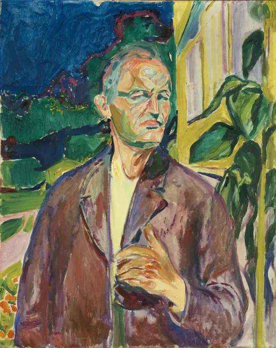 Framed Print : Self-Portrait in Front of the House Wall. Artist: Munch, Edvard (1863-1944) Framed Print : Self-Portrait in Front of the House Wall. Artist: Munch, Edvard (1863-1944)
