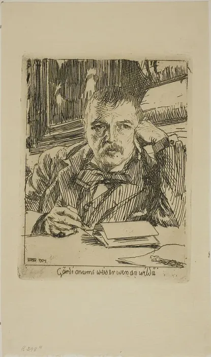 Framed Print : Self-Portrait with Inscription, 1904. Creator: Anders Leonard Zorn Framed Print : Self-Portrait with Inscription, 1904. Creator: Anders Leonard Zorn