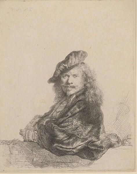 Self-Portrait Leaning on a Stone Sill, 1639. 1639. Creator: Rembrandt Harmensz van Rijn