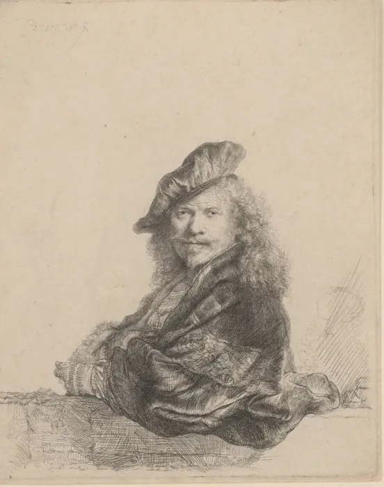 Framed Print : Self-Portrait Leaning on a Stone Sill, 1639. 1639. Creator: Rembrandt Harmensz van Rijn Framed Print : Self-Portrait Leaning on a Stone Sill, 1639. 1639. Creator: Rembrandt Harmensz van Rijn