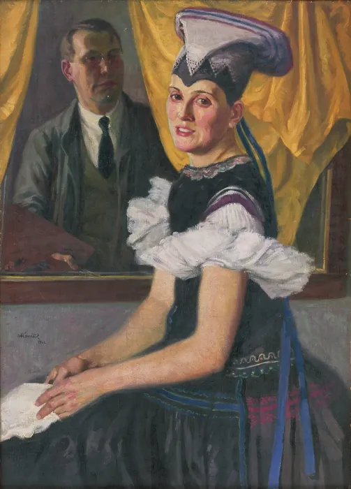 Framed Print : Self-Portrait with a Model in Folk Costume, 1922. Creator: Andrej Kovacik Framed Print : Self-Portrait with a Model in Folk Costume, 1922. Creator: Andrej Kovacik