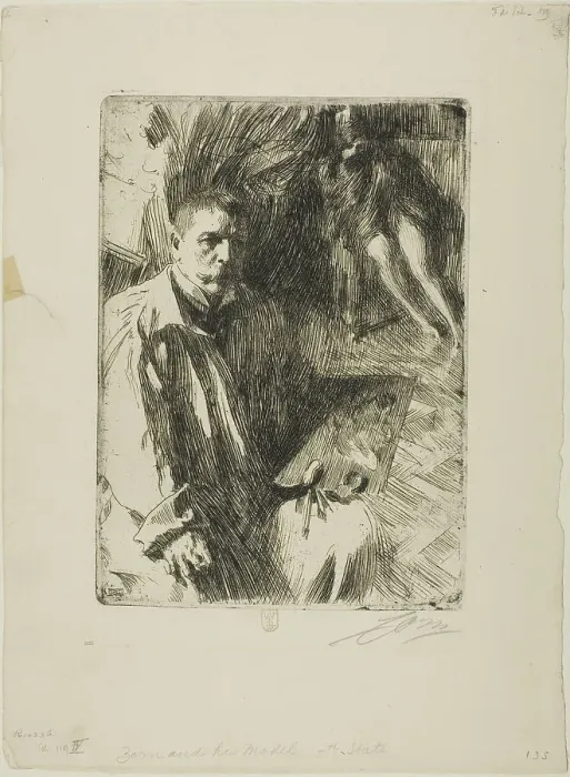 Framed Print : Self-Portrait with Model II, 1899. Creator: Anders Leonard Zorn Framed Print : Self-Portrait with Model II, 1899. Creator: Anders Leonard Zorn